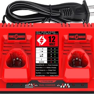 2Port 48-59-2401 12V Charger for Milwaukee m 12 Battery Charger, for Milwaukee 48-11-2401 M 12 12V Battery 3Ah 6Ah 9Ah (with LED Indicating)